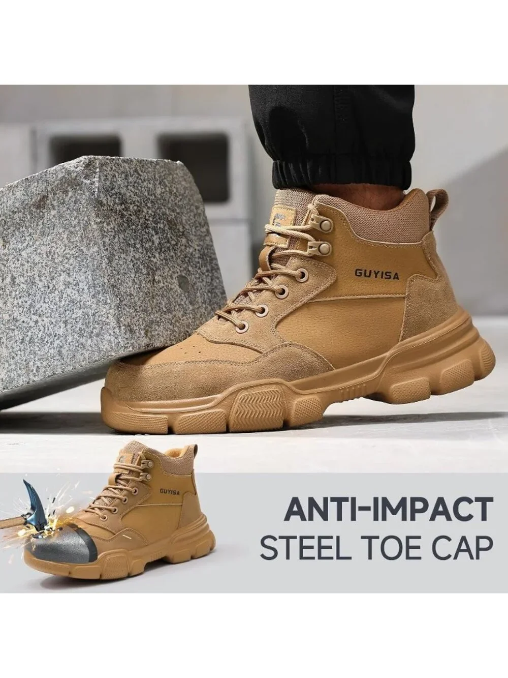 Men's Coffee Splashproof Shoes Casual High Top Steel Toe Non Slip Hiking Boots